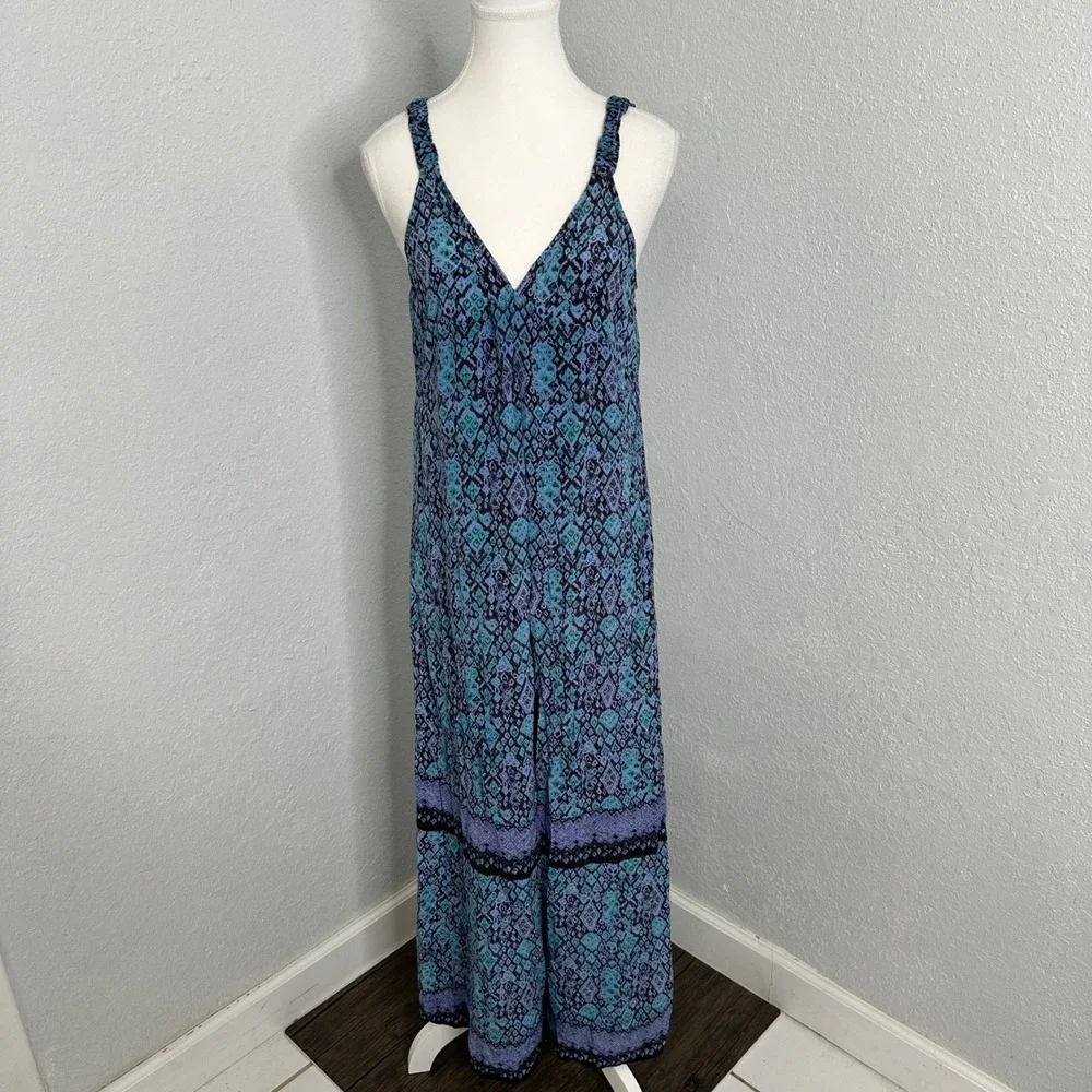 Joie Maxi Dress Silk Blue Teal Paisley Print Spaghetti‎ Strap Tie Back Size S